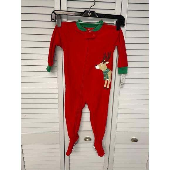 Carter's 1 piece fleece footed red green reindeer pajamas baby size 18 months - Picture 1 of 5